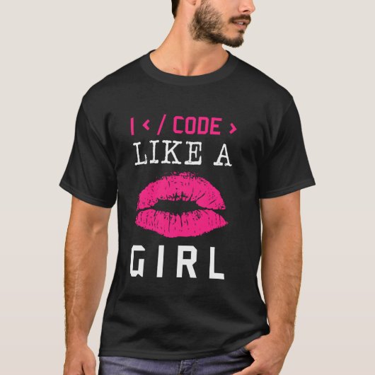 Code als een Girl Lips Coder Software C T-shirt (Voorkant)
