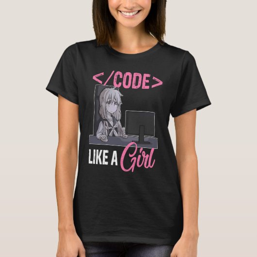 Code als een meisje software ontwikkelaar codering t-shirt (Voorkant)