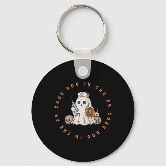 Code Boo In De Er Nurse Halloween Schattigee Ghost Sleutelhanger (Voorkant)