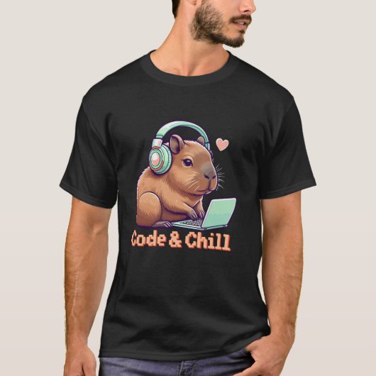 Code Chill Schattige Capybara Coding Geek Girl Cap T-shirt (Voorkant)
