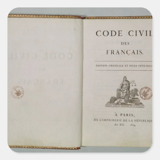 Code civiel, open op de titelpagina, 1804 vierkante sticker (Voorkant)