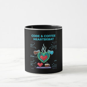 Code & Coffee Hartslag Grappige Geek Programmeur Mok