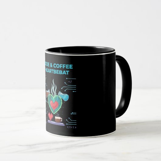 Code & Coffee Hartslag | Grappige Geek Programmeur Mok (Voorkant rechts)