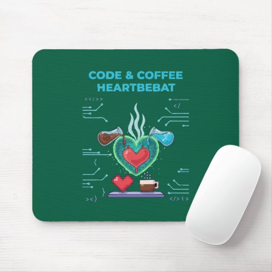 Code & Coffee Hartslag | Grappige Geek Programmeur Muismat (Met muis)