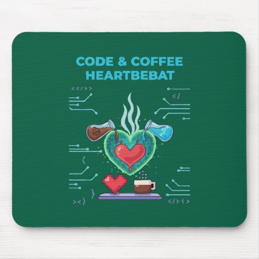 Code & Coffee Hartslag | Grappige Geek Programmeur Muismat (Voorkant)