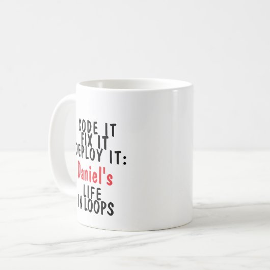 Code het, repareer het, implementeer het: [naam]'s koffiemok (Voorkant links)