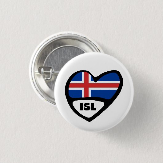 Code IJsland - Vlag - hoofdtoegangspasje, ISL Ronde Button 3,2 Cm (Voorkant /achterkant)