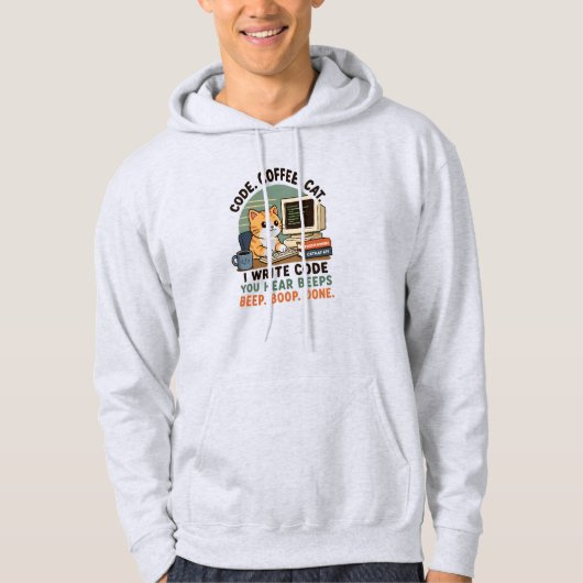 Code Koffie Kat Programmeur Humor Illustratie Hoodie (Voorkant)