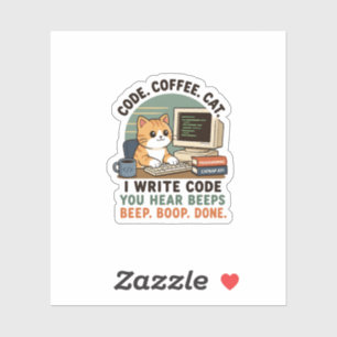 Code Koffie Kat Programmeur Humor Illustratie Sticker
