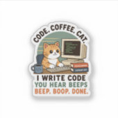 Code Koffie Kat Programmeur Humor Illustratie Sticker (Voorkant)