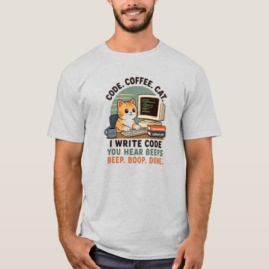 Code Koffie Kat Programmeur Humor Illustratie T-shirt (Voorkant)
