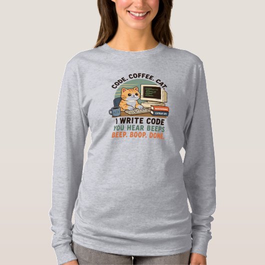 Code Koffie Kat Programmeur Humor Illustratie T-shirt (Voorkant)