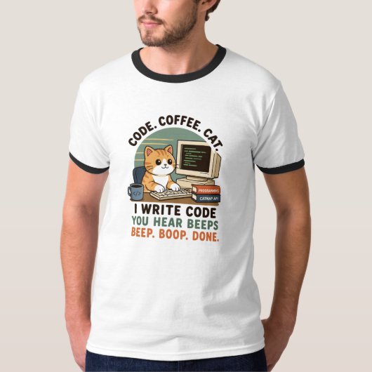 Code Koffie Kat Programmeur Humor Illustratie T-shirt (Voorkant)