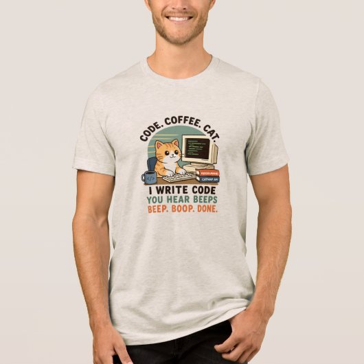 Code Koffie Kat Programmeur Humor Illustratie Tri-Blend Shirt (Voorkant)