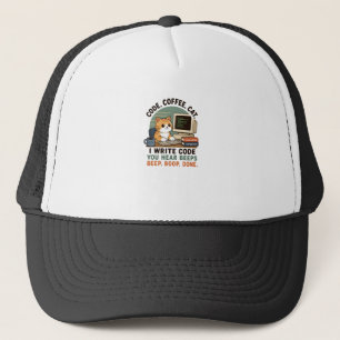 Code Koffie Kat Programmeur Humor Illustratie Trucker Pet