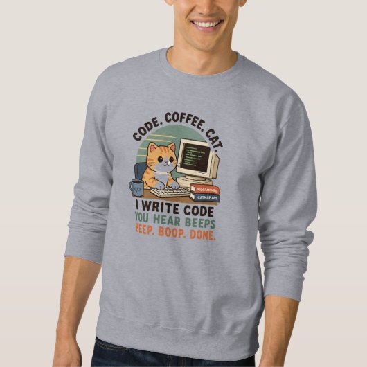 Code Koffie Kat Programmeur Humor Illustratie Trui (Voorkant)