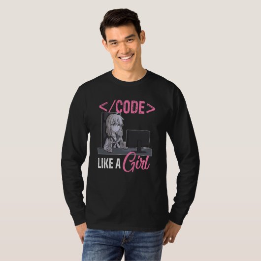 Code Like A Girl Software Developer Codeerprogramm T-shirt (Voorkant volledig)