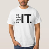 Code, ontwerp, lancering, groei IT-minimalistische T-shirt (Voorkant)