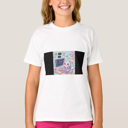 Code & Purr Cute Programmer Kat T-Shirt | Kawaii C (Voorkant)