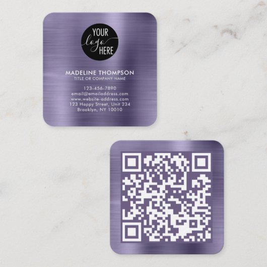 Code van de Logo QR van het bedrijf van de Lavende Vierkante Visitekaartje (Voorkant / Achterkant)