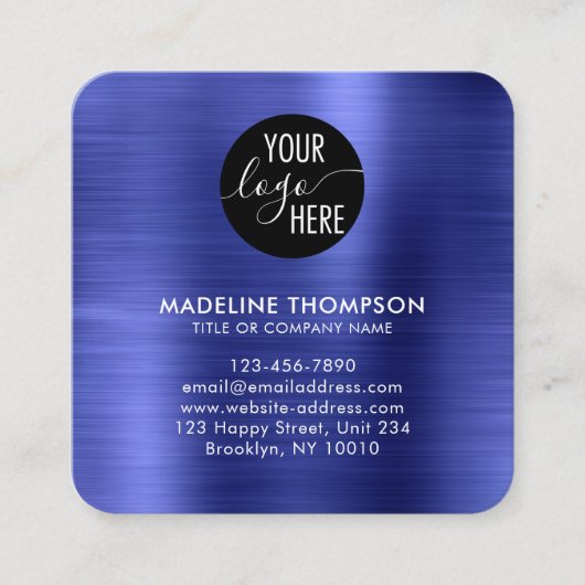 Code voor geborsteld metallisch blauw bedrijf QR Vierkante Visitekaartje (Voorkant)