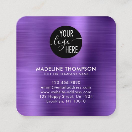 Code voor geborsteld metallisch Paars bedrijf QR Vierkante Visitekaartje (Voorkant)