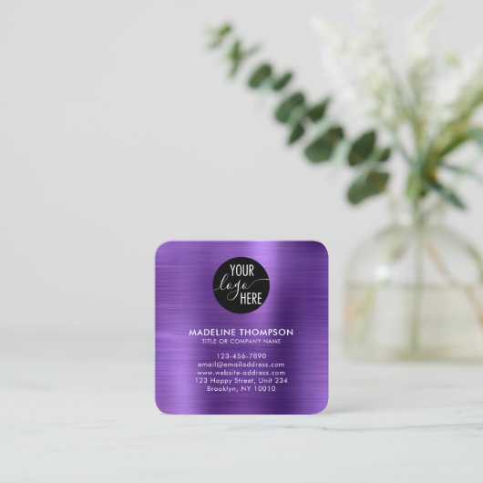 Code voor geborsteld metallisch Paars bedrijf QR Vierkante Visitekaartje (Staand voorkant)