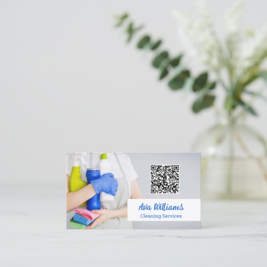 Code voor reinigingsdiensten QR Visitekaartje (Staand voorkant)