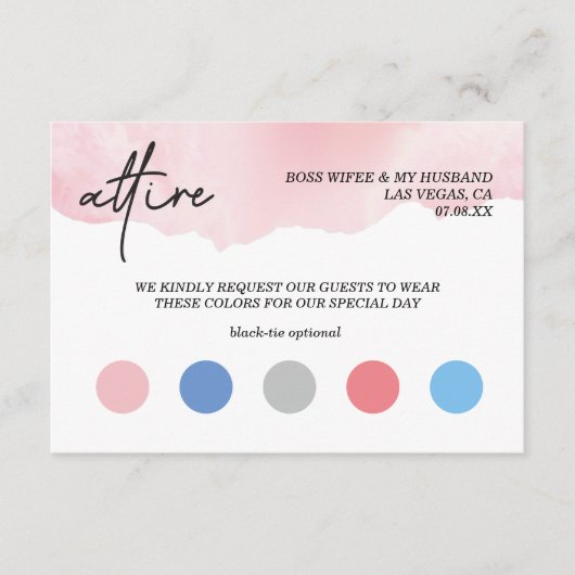 Code voor waterverf trouwjurk informatiekaartje (Voorkant)