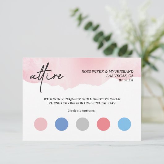 Code voor waterverf trouwjurk informatiekaartje (Staand voorkant)