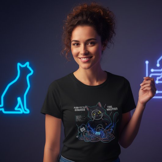 Code Whisperer Developer Cat Women's Black T-shirt