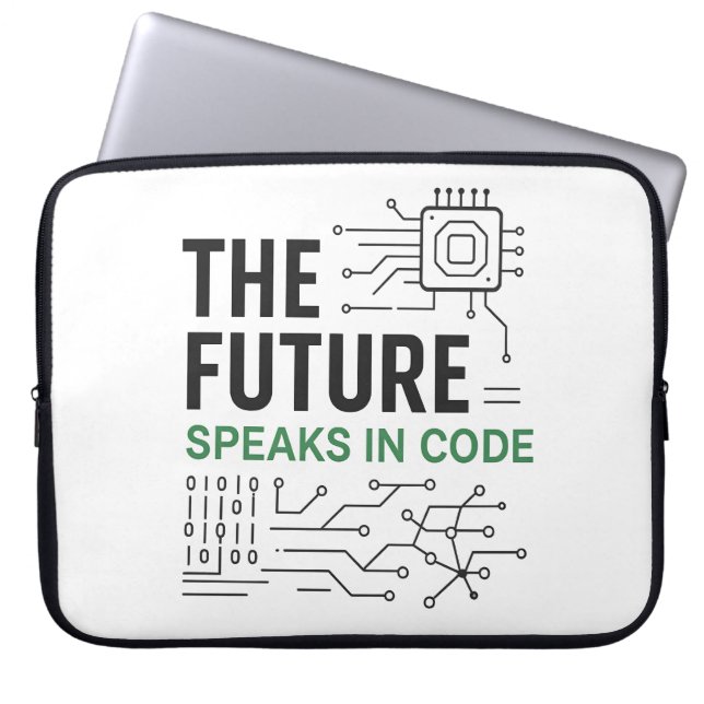 Coded Future Tech: Abstracte algoritmische voetafd Laptop Sleeve (Voorkant)