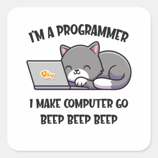 Coder Cat Programmer Funny Computer Scientist Vierkante Sticker (Voorkant)