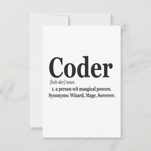 Coder Definition Funny Cute Computer Nerd Gift Bedankkaart (Voorkant)