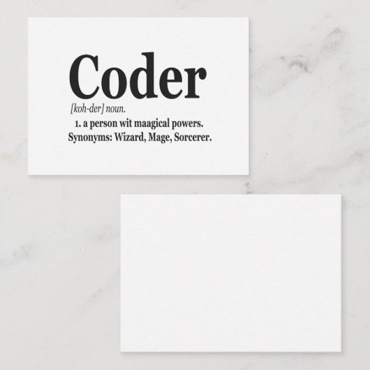Coder Definition Funny Cute Computer Nerd Gift Notitiekaartje (Voorkant / Achterkant)
