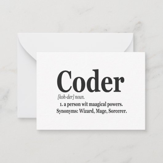 Coder Definition Funny Cute Computer Nerd Gift Notitiekaartje (Voorkant)