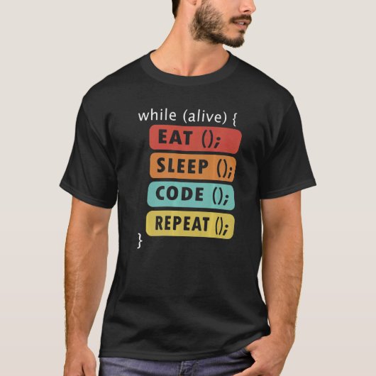 Coder Geeks Eten Slapen Code Herhalen Data Wetensc T-shirt (Voorkant)