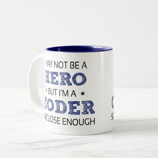 Coder Hero Humor nieuwigheid Tweekleurige Koffiemok (Voorkant links)