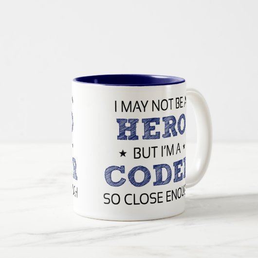 Coder Hero Humor nieuwigheid Tweekleurige Koffiemok (Voorkant rechts)