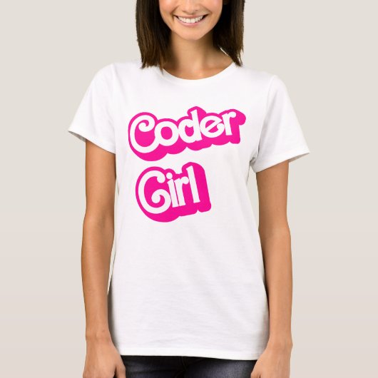 Coder meisje roze computer geek programmeur t-shirt (Voorkant)