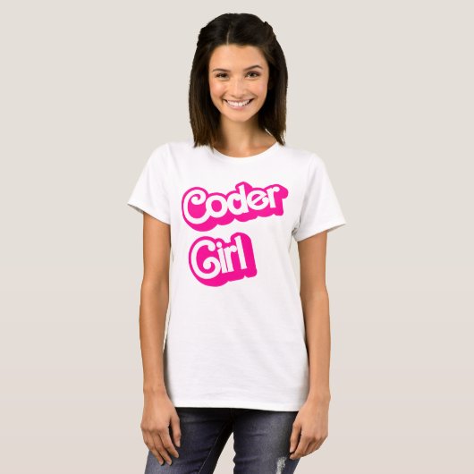 Coder meisje roze computer geek programmeur t-shirt (Voorkant volledig)
