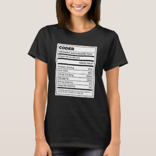 Coder Nutritional Facts Coder Programmer Computer T-shirt