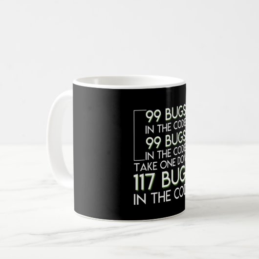 Coder Programmer 99 bugs maakt 117 buik vast Koffiemok (Voorkant links)