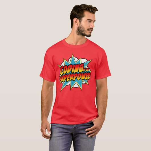 Coderen Is Mijn Superkracht Strip Coder HTML Progr T-shirt (Voorkant volledig)