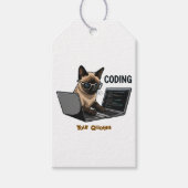 Coderende Siamese Kat Cartoon Cadeaulabel (Voorkant)