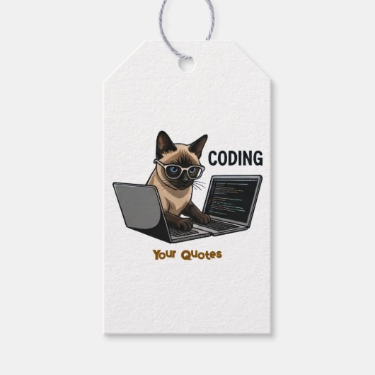 Coderende Siamese Kat Cartoon Cadeaulabel (Voorkant)