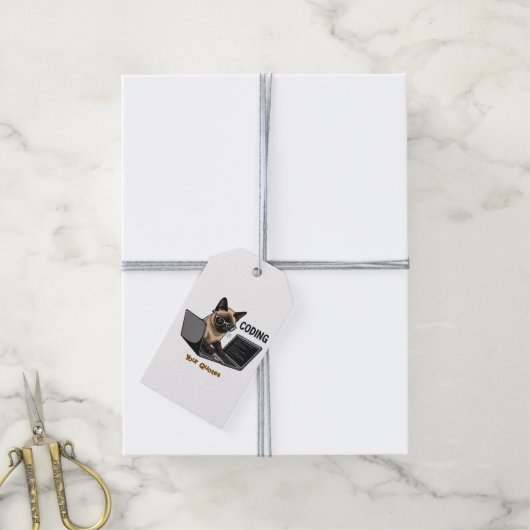 Coderende Siamese Kat Cartoon Cadeaulabel (Met Touw)