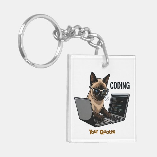 Coderende Siamese Kat Cartoon Sleutelhanger (Voorkant Links)