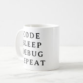 Codering Gift Mok – Code Slaap Debug Herhaal Mok (Voorkant links)