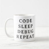 Codering Gift Mok – Code Slaap Debug Herhaal Mok (Links)